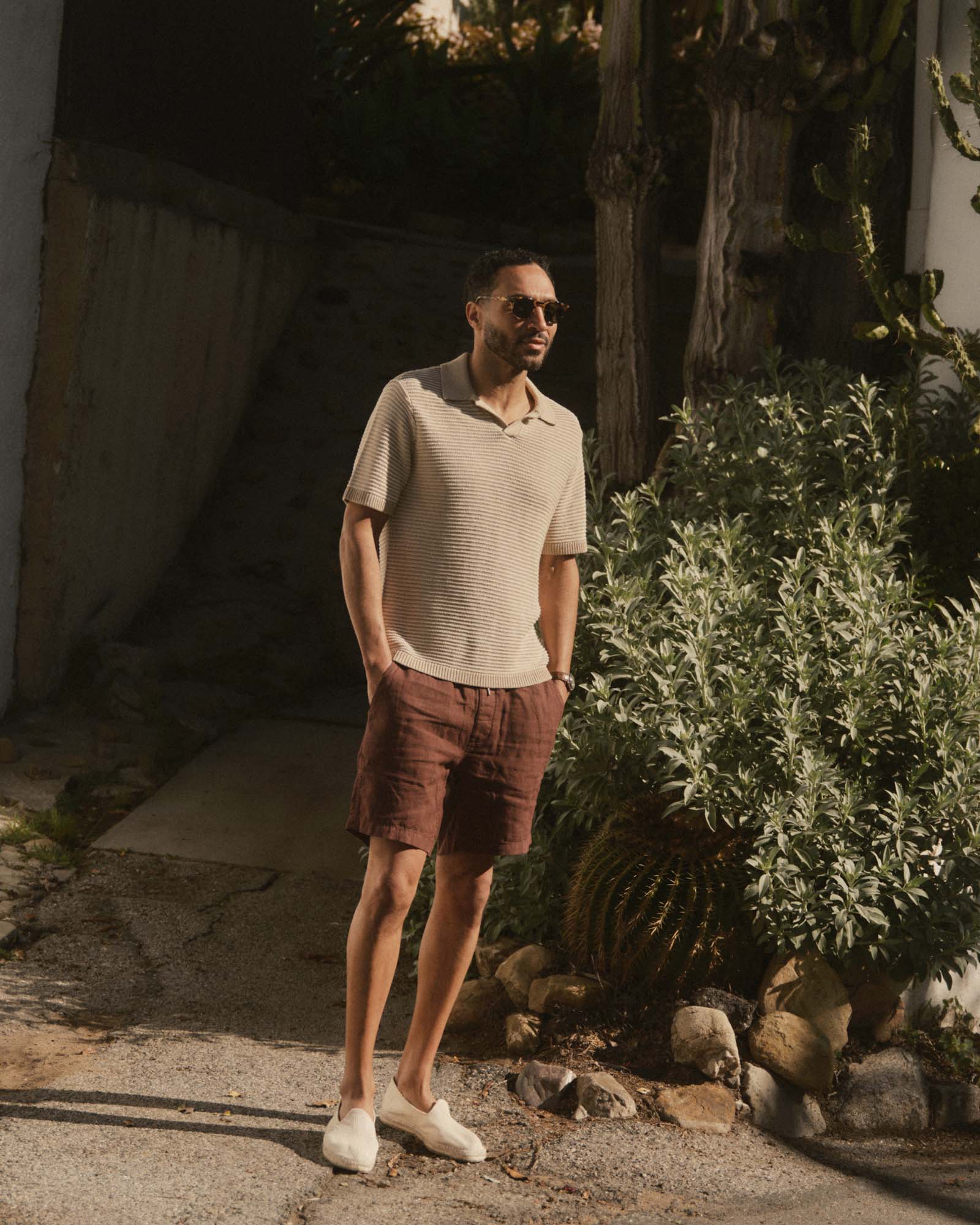 The Valencia Sweater Polo in Sand Stripe